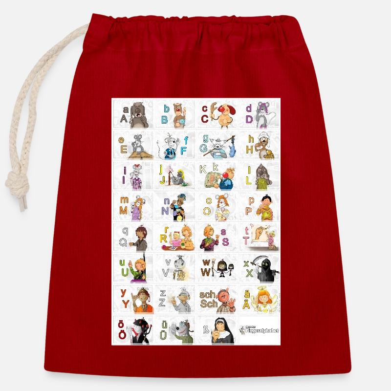 German Finger Alphabet 2 / - Closable cotton gift bag (25x30cm) - red