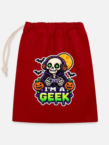 Ich bin ein Halloween-Nerd - Verschließbarer Geschenkbeutel aus Baumwolle (25x30cm) - Rot
