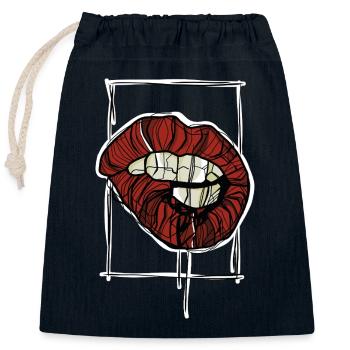 Rote Lippen Grafik Graphische Skizze - Verschließbarer Geschenkbeutel aus Baumwolle (25x30cm) - Navy - Vorne
