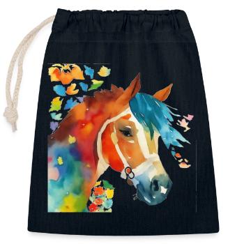 Le bonheur du cheval - Sac cadeau en coton avec cordon (25 x 30 cm) - bleu marine - Devant
