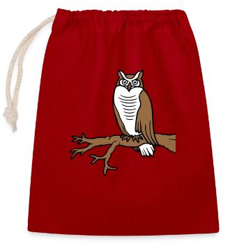 Owl Bird Eagle Owl Branch Tree Woodland Barn Owl Owl Cute - Closable cotton gift bag (25x30cm) - red - Front