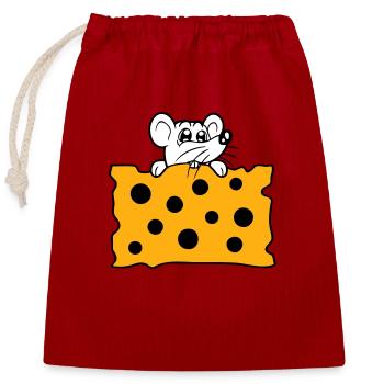 La souris mange d’énormes trous faim de fromage manger délicieux - Sac cadeau en coton avec cordon (25 x 30 cm) - rouge - Devant