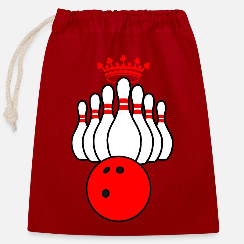 Bowling-König - Verschließbarer Geschenkbeutel aus Baumwolle (25x30cm) - Rot