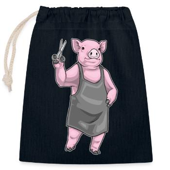 Schwein Friseur Schere - Verschließbarer Geschenkbeutel aus Baumwolle (25x30cm) - Navy - Vorne