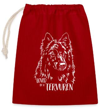Loved by a Tervuren Hundespruch Tervueren Wilsigns - Verschließbarer Geschenkbeutel aus Baumwolle (25x30cm) - Rot - Vorne