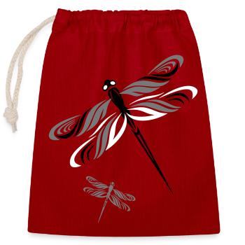 Libellule - Sac cadeau en coton avec cordon (25 x 30 cm) - rouge - Devant