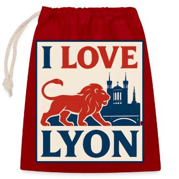 J'aime Lyon – vintage poster - Closable cotton gift bag (25x30cm) - red - Front