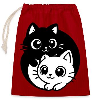 Ying Yang Kawaii Katzen Symbol - Verschließbarer Geschenkbeutel aus Baumwolle (25x30cm) - Rot - Vorne