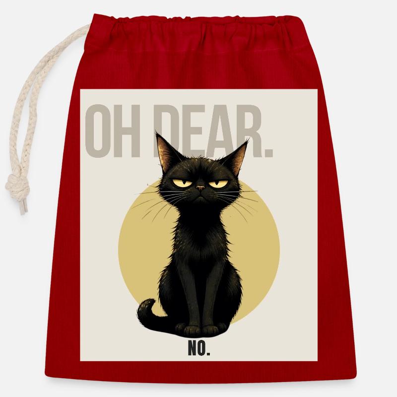 Oh Dear. – Sarcastic Black Cat Design - Closable cotton gift bag (25x30cm) - red
