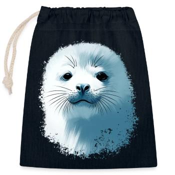 Bébé phoque - Sac cadeau en coton avec cordon (25 x 30 cm) - bleu marine - Devant