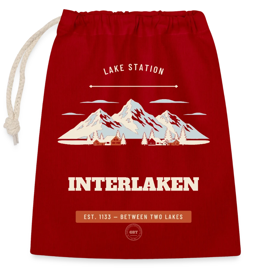 Interlaken badge on a closable cotton gift bag (25x30cm), red