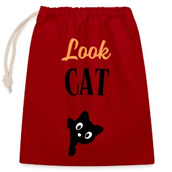 Look Cat - Sac cadeau en coton avec cordon (25 x 30 cm) - rouge - Devant