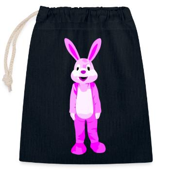 Lapin à fourrure rose - Sac cadeau en coton avec cordon (25 x 30 cm) - bleu marine - Devant