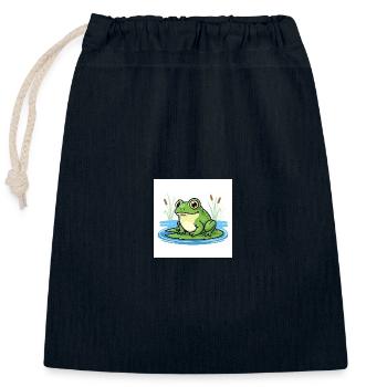 Charming frog on water lily - Closable cotton gift bag (25x30cm) - navy - Front