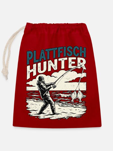 Plattfisch Angler - Verschließbarer Geschenkbeutel aus Baumwolle (25x30cm) - Rot