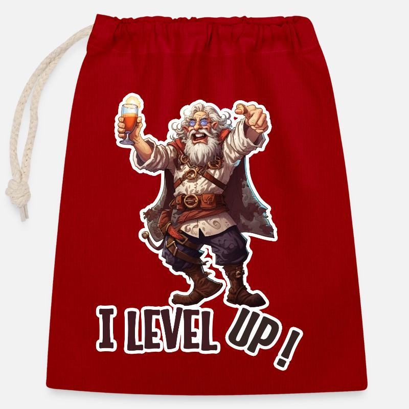 I Level Up – Betrunkener RPG Charakter - Verschließbarer Geschenkbeutel aus Baumwolle (25x30cm) - Rot
