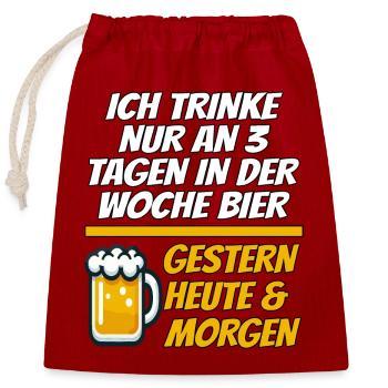Gestern Heute Morgen Lustiger Bier Spruch - Verschließbarer Geschenkbeutel aus Baumwolle (25x30cm) - Rot - Vorne