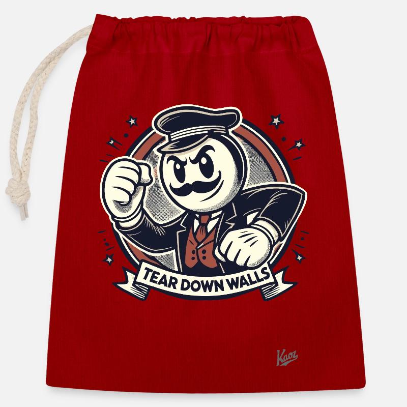 Retro-Schnurrbart-Mann, reißt Wände ein! - Verschließbarer Geschenkbeutel aus Baumwolle (25x30cm) - Rot
