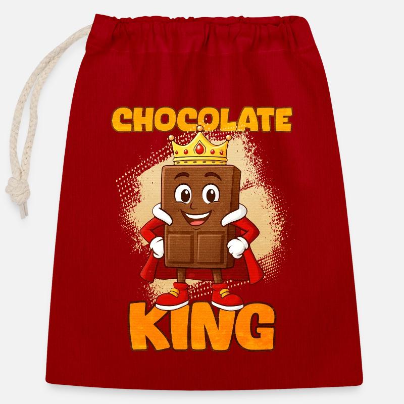 Rey de chocolate con corona - Bolsa de regalo de algodón con cierre (25x30 cm) - rojo