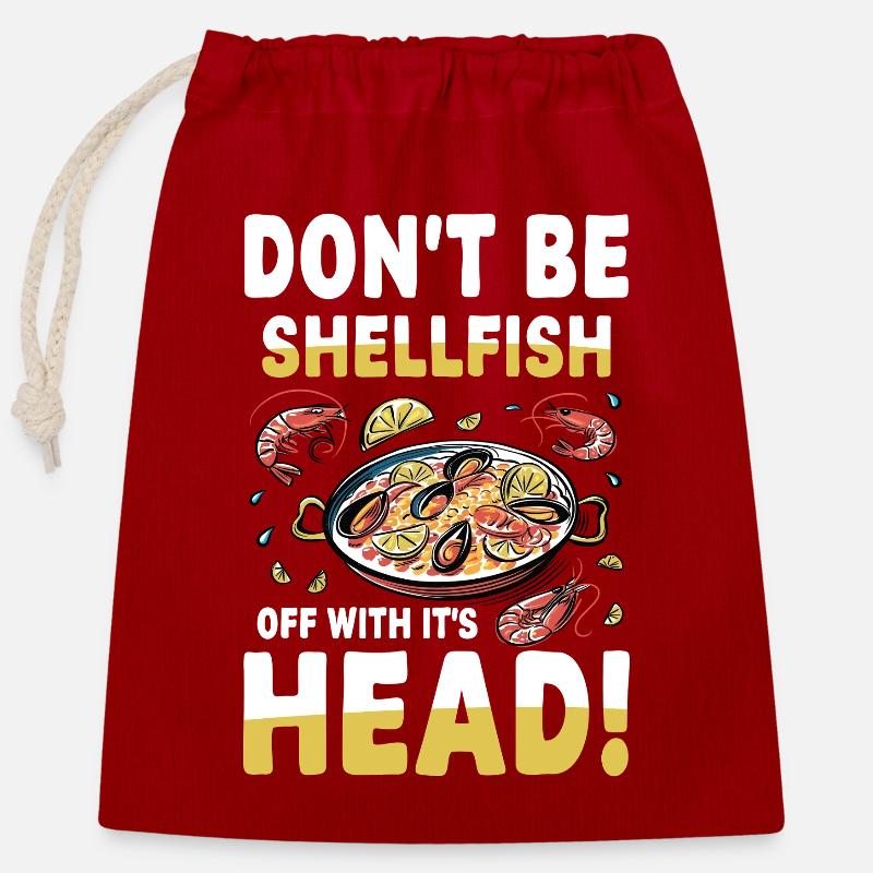 Don't Be Shellfish: Humorous Seafood - Closable cotton gift bag (25x30cm) - red