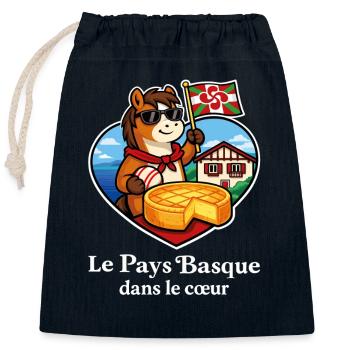 Pays Basque dans le Cœur Pottok Gâteau Basque - Sac cadeau en coton avec cordon (25 x 30 cm) - bleu marine - Devant