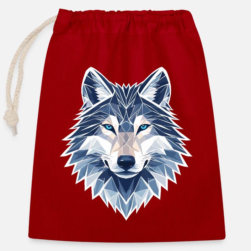 Geometric Wolf - Modern Geometric Wolf - Closable cotton gift bag (25x30cm) - red