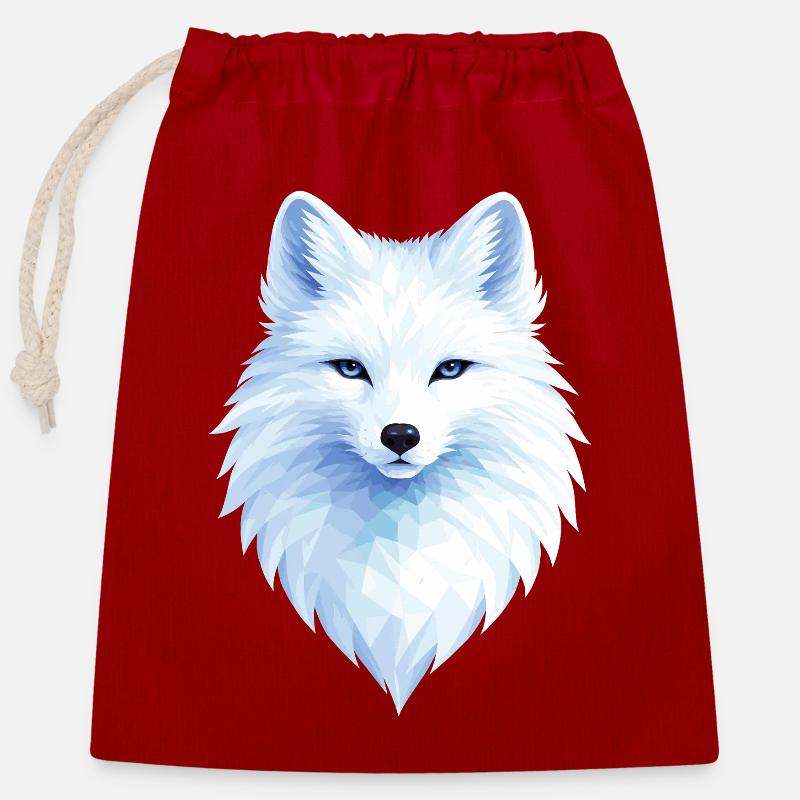 Polar Fox Blue Polygon– Geometric Polar Fox Design - Closable cotton gift bag (25x30cm) - red