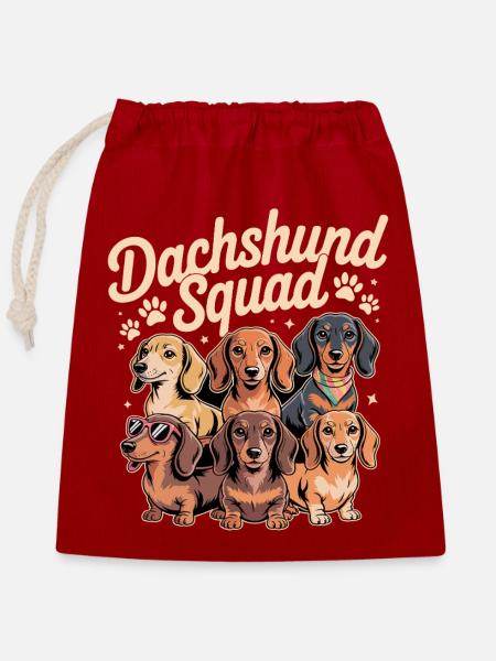 Dachshund Squad - Verschließbarer Geschenkbeutel aus Baumwolle (25x30cm) - Rot