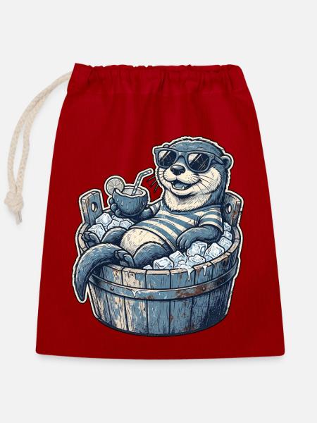 Süsser Otter Kühlt - Verschließbarer Geschenkbeutel aus Baumwolle (25x30cm) - Rot