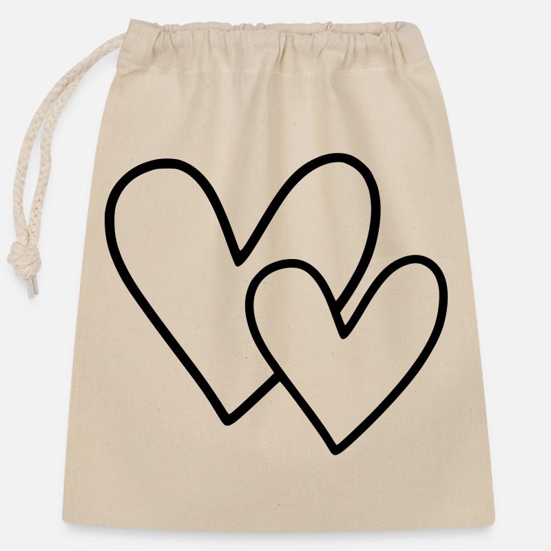 2 Coeurs - Sac cadeau en coton avec cordon (25 x 30 cm) - nature