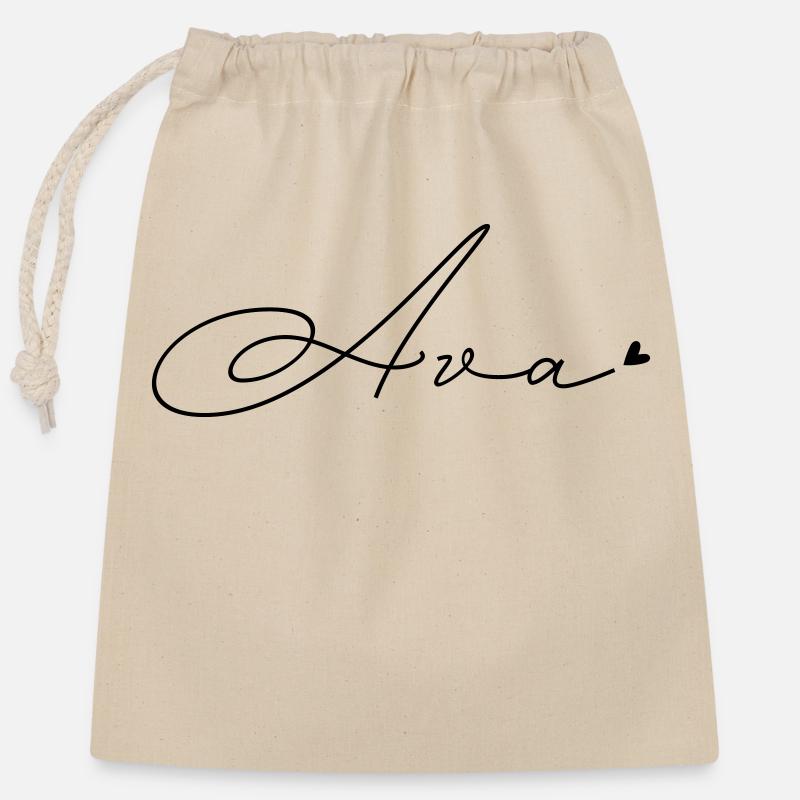 Nom: Ava - Sac cadeau en coton avec cordon (25 x 30 cm) - nature