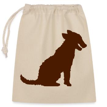 Dog Sitting Silhouette Tongue Sticking Out Outline - Closable cotton gift bag (25x30cm) - nature - Front