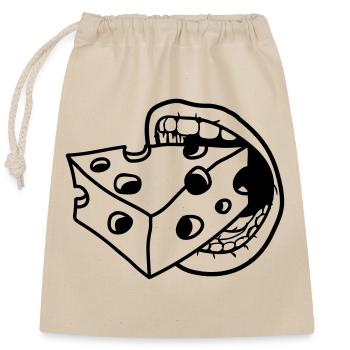 mouth bite eat mouth kaese loecher gauda co - Closable cotton gift bag (25x30cm) - nature - Front