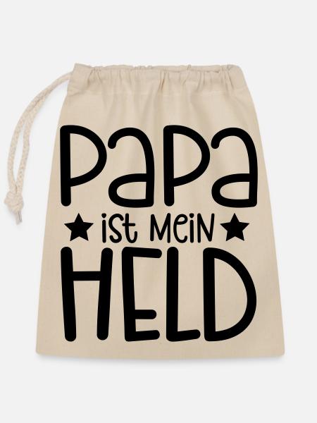 PAPA ist mein HELD - Verschließbarer Geschenkbeutel aus Baumwolle (25x30cm) - Natur