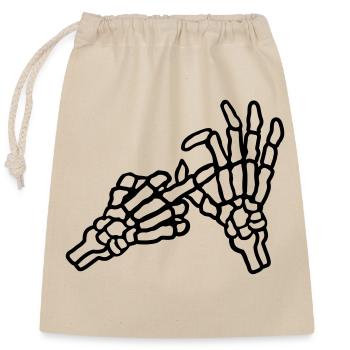 Middle Finger Hole Gesture Skeleton - Closable cotton gift bag (25x30cm) - nature - Front