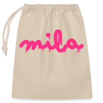 Name Mila - Verschließbarer Geschenkbeutel aus Baumwolle (25x30cm) - Natur - Vorne