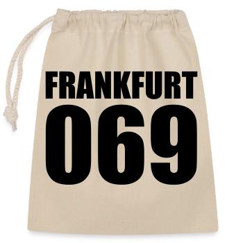 069 Frankfurt – Unsere Stadt City of #Frankfurt - Verschließbarer Geschenkbeutel aus Baumwolle (25x30cm) - Natur - Vorne