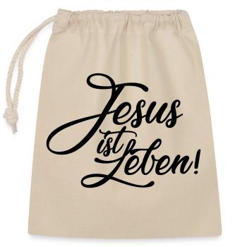 Jesus ist Leben - Verschließbarer Geschenkbeutel aus Baumwolle (25x30cm) - Natur - Vorne