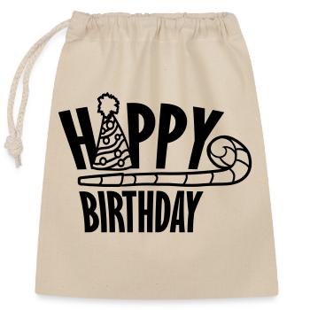 Text Happy Birthday - Closable cotton gift bag (25x30cm) - nature - Front
