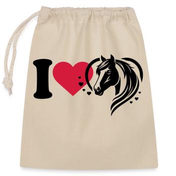 J’adore les chevaux - Sac cadeau en coton avec cordon (25 x 30 cm) - nature - Devant