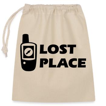 Geocaching GPS Lost Place Cache - Verschließbarer Geschenkbeutel aus Baumwolle (25x30cm) - Natur - Vorne