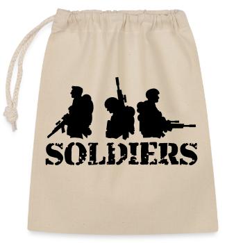 3 Soldaten, Besatzung, Kriegsteam, Freiheitssoldat, Kämpfer - Verschließbarer Geschenkbeutel aus Baumwolle (25x30cm) - Natur - Vorne