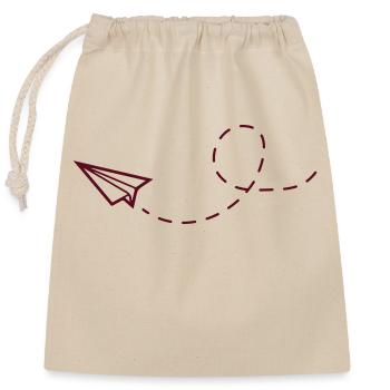 Avion en papier - Sac cadeau en coton avec cordon (25 x 30 cm) - nature - Devant