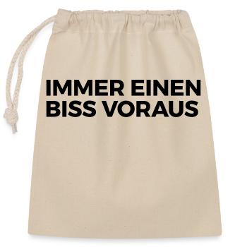 immer einen Biss voraus - Verschließbarer Geschenkbeutel aus Baumwolle (25x30cm) - Natur - Vorne