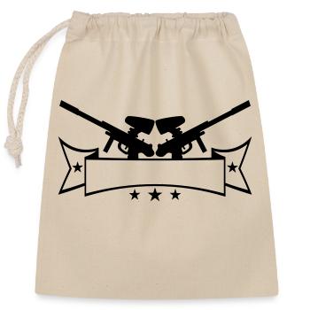 Write banner text 2 weapons aim paintball sp - Closable cotton gift bag (25x30cm) - nature - Front