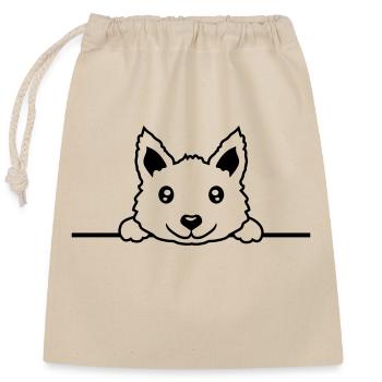 Braver Hund hinter Mauer - Verschließbarer Geschenkbeutel aus Baumwolle (25x30cm) - Natur - Vorne