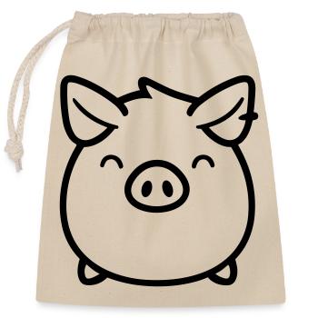 Schwein - Verschließbarer Geschenkbeutel aus Baumwolle (25x30cm) - Natur - Vorne