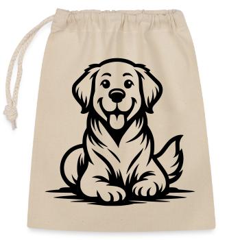 Happy Golden Retriever Goldie Zeichnung - Verschließbarer Geschenkbeutel aus Baumwolle (25x30cm) - Natur - Vorne