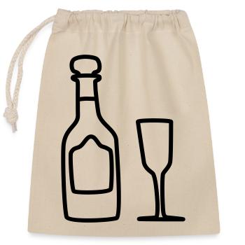 Sparkling wine with glass 1 - Closable cotton gift bag (25x30cm) - nature - Front
