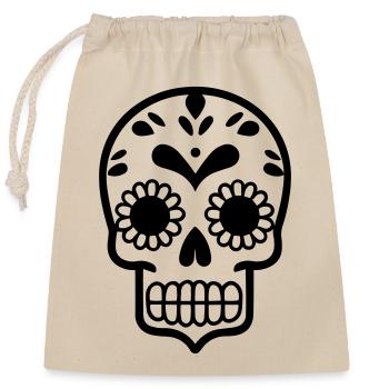 Mexikanischer Totenkopf und gekreuzte Knochen - Verschließbarer Geschenkbeutel aus Baumwolle (25x30cm) - Natur - Vorne